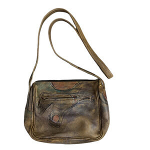 Jane Yoo Handpainted Leather Purse Shoulder Bag Art Zip Pocket Classic 7x9x3